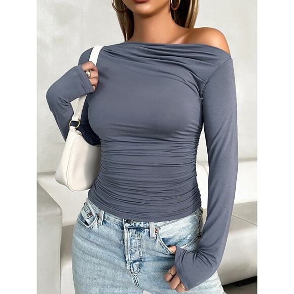 Asymmetrical Ruched Long Sleeve - Picture 1 of 5